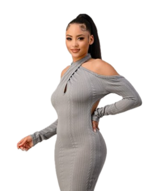 Gray Knit Low Back Dress